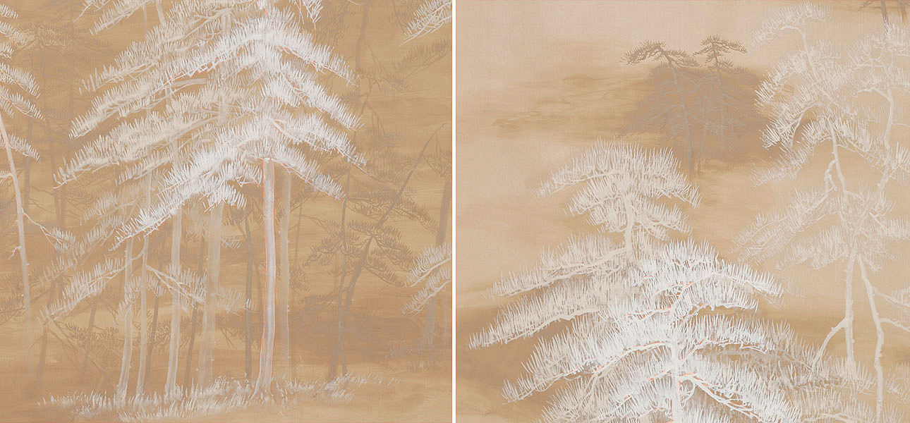 Обои ручная роспись Abstract Pines Original colourway on Stone Ochre dyed silk Обои ручная роспись Abstract Pines Original colourway on Stone Ochre dyed silk - Loft-Concept в Омске
