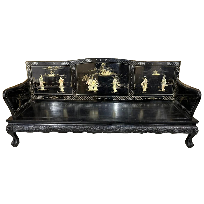 Большая Скамья Шинуазри Large Chinoiserie Bench Chinese Park Черный матовый Золотой Бежевый в Омске | Loft Concept 