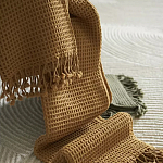 Плед из шерсти цвета охры с бахарамой Waffle Comfort варинант исполнения - 6 | Loft Concept в Омске