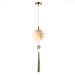 Подвесной светильник с шарообразным плафоном из белого стекла с подвеской из камня и кисточкой Agatelle варинант исполнения - 3 | Loft Concept в Омске