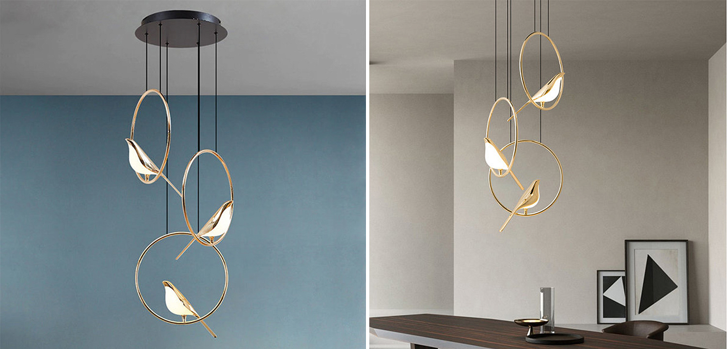 Люстра с золотыми птичками в кольцах NOMI Chandelier Three birds Люстра с золотыми птичками в кольцах NOMI Chandelier Three birds - Loft-Concept в Омске