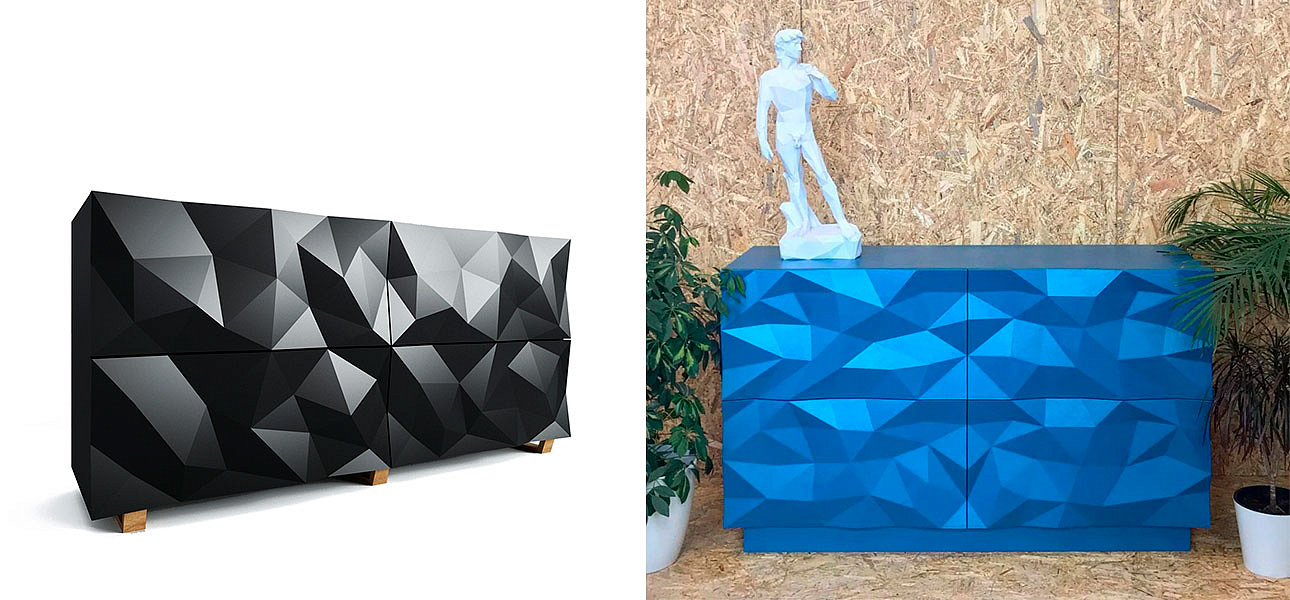 Комод с большими угловыми фигурами, две секции, 2 полки Geometric Greece Комод с большими угловыми фигурами, две секции, 2 полки Geometric Greece - Loft-Concept в Омске