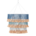 Люстра трехъярусная с декором из круглых деревянных бусин с кисточками Blue Wooden Beads Chandelier варинант исполнения - 1 | Loft Concept в Омске