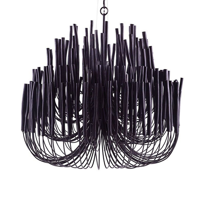 Люстра черная с несколькими ярусами деревянных палочек Bright Wooden Chandelier Черный Люстра черная с несколькими ярусами деревянных палочек Bright Wooden Chandelier Черный в Омске | Loft Concept