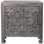 Деревянная тумба с резными ящиком и дверцей Azure Grey Wooden Nightstand варинант исполнения - 1 | Loft Concept в Омске
