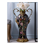 Ваза из фарфора черная с цветочной росписью и бронзовыми элементами Spring Garden варинант исполнения - 3 | Loft Concept в Омске