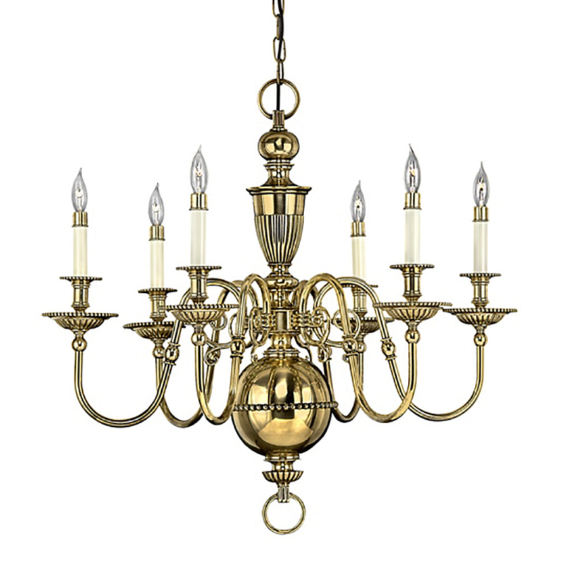 Люстра цвета латунь с 6-ю лампами в форме свечей в классическом стиле Hinkley Латунь Кремовый в Омске | Loft Concept 