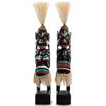 Комплект из 2-х деревянных статуэток Asmat Straw Headdress Statuettes Black Colorful Tattoo варинант исполнения - 4 | Loft Concept в Омске