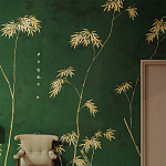 Обои ручная роспись Bamboo Golden on Edo Green India tea paper варинант исполнения - 1 | Loft Concept в Омске