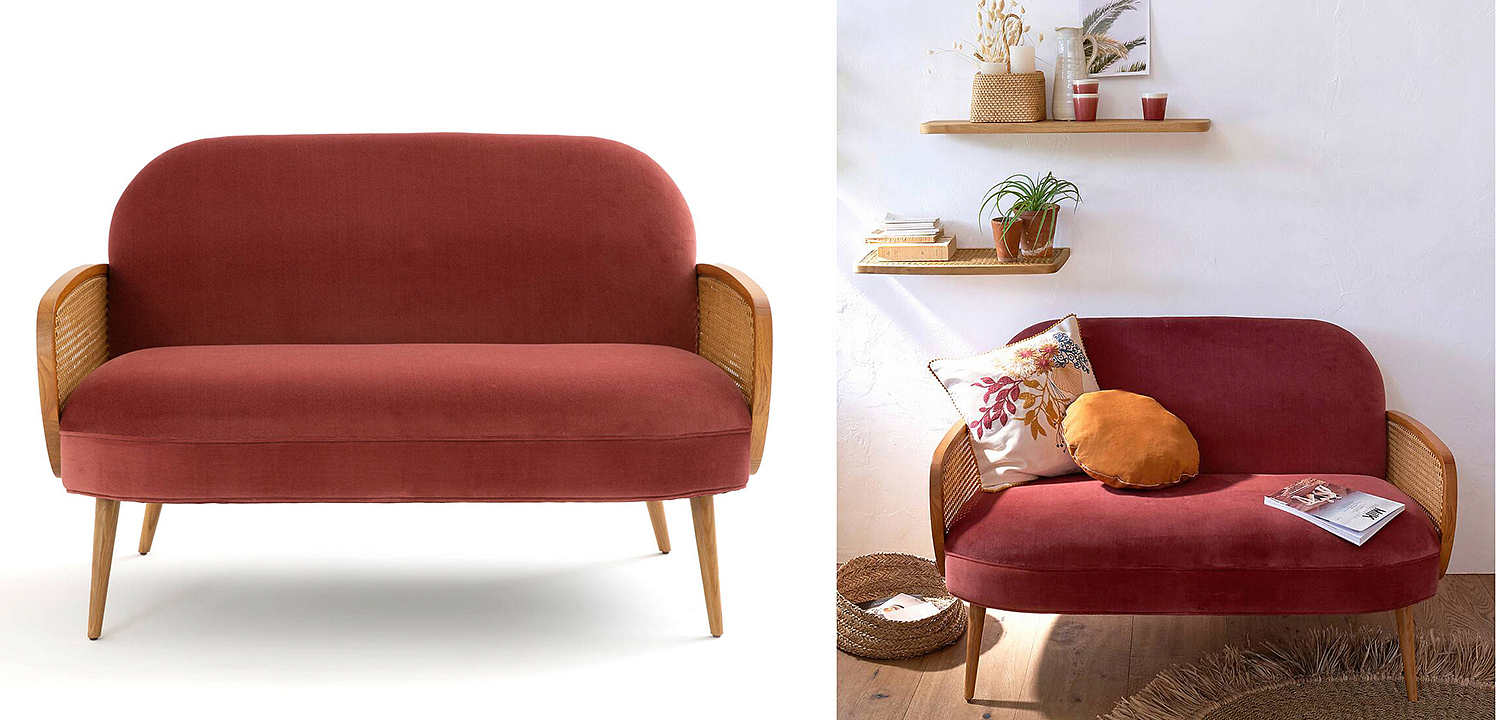 Диван Morten Wicker Crimson Sofa Малиновый Диван Morten Wicker Crimson Sofa Малиновый - Loft-Concept в Омске