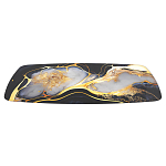 Обеденный стол с прямоугольной черно-золотой столешницей из стекла на 4-х металлических ножках Gold and Black Marble варинант исполнения - 3 | Loft Concept в Омске