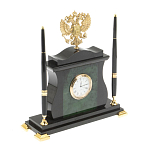 Часы настольные с Гербом России и 2-мя шариковыми ручками в комплекте Stone Clock варинант исполнения - 2 | Loft Concept в Омске