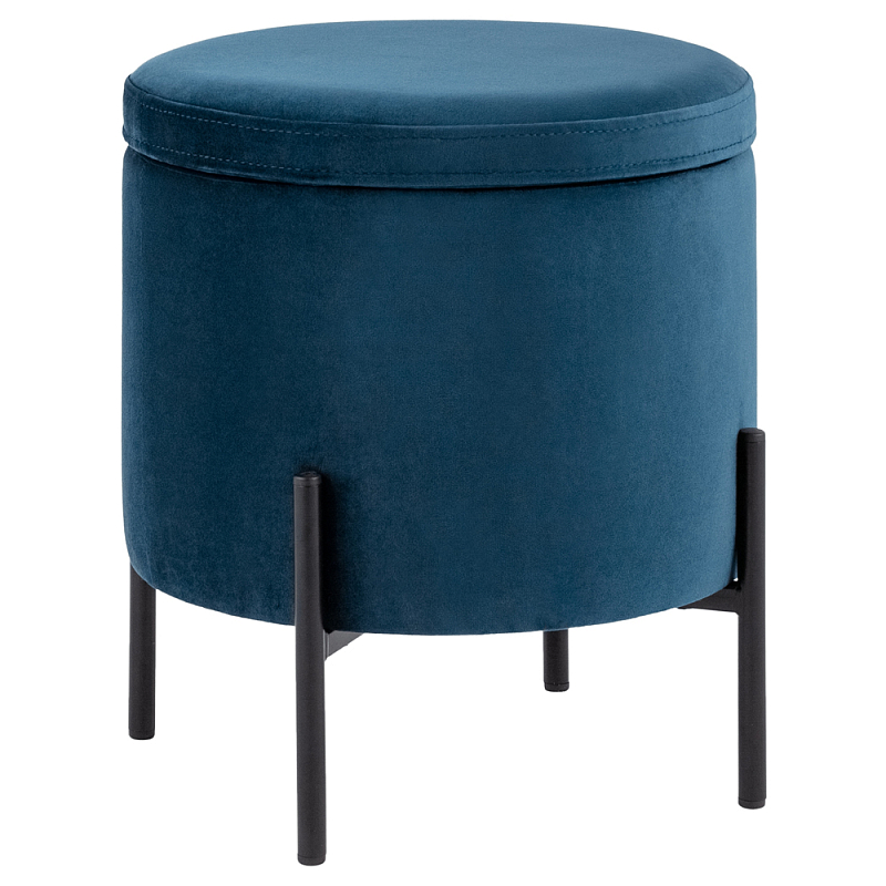 Синий пуф на черных ножках SANJAY Синий Черный в Омске | Loft Concept 