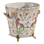 Кашпо с растительным и животным орнаментом на бронзовых ножках Turquoise Blooming Garden варинант исполнения - 2 | Loft Concept в Омске