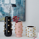 Ваза черная цилиндрическая с глянцевым покрытием и золотыми декоративными элементами Molecule Collection варинант исполнения - 4 | Loft Concept в Омске