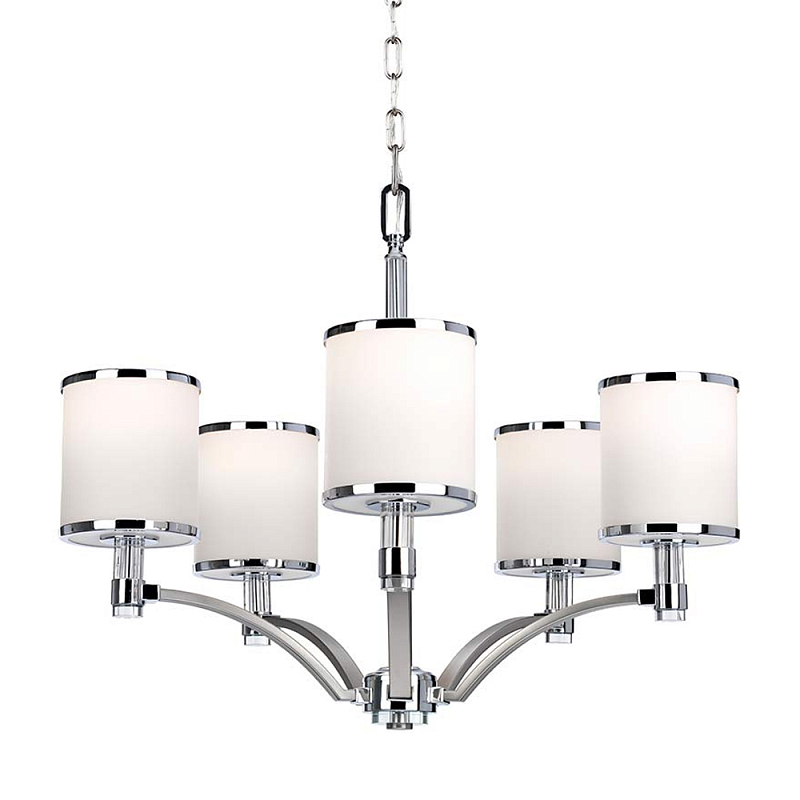 Люстра с белыми стеклянными плафонами в форме цилиндра Feiss Никель Хром Белый Бежевый в Омске | Loft Concept 