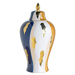 Ваза с крышкой и мазками синего и золого цвета на белом фоне Chinoiserie Ceramics варинант исполнения - 1 | Loft Concept в Омске