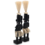 Комплект из 2-х деревянных статуэток Asmat Straw Headdress Statuettes Black Turquoise варинант исполнения - 2 | Loft Concept в Омске