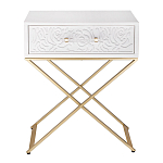 Приставной столик с выдвижным ящиком  White Table Carved Pattern варинант исполнения - 4 | Loft Concept в Омске