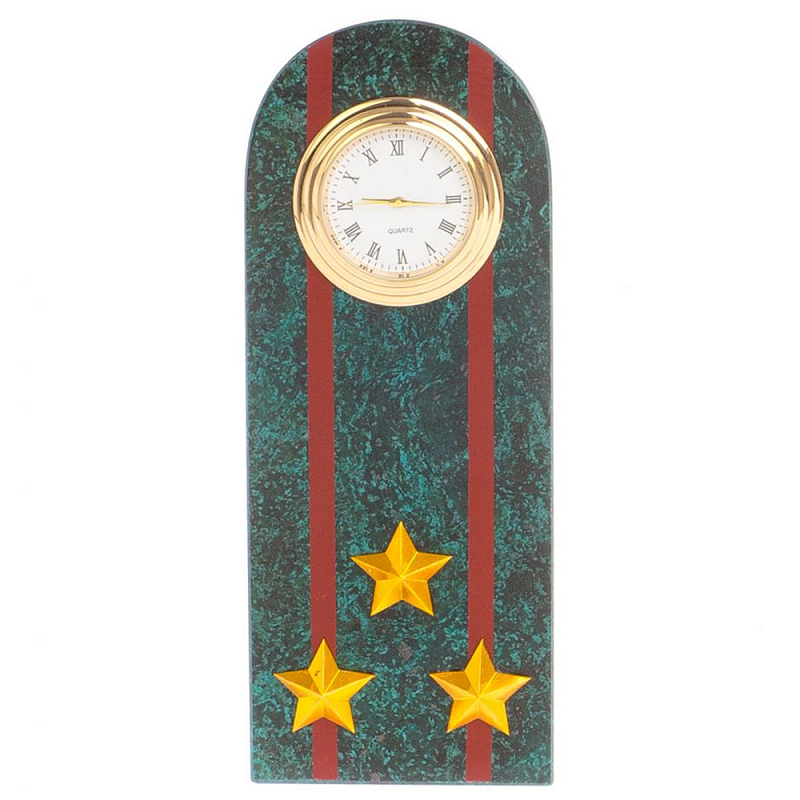 Часы подарочные погон полковник МВД из натурального камня Змеевик Military Clock Зеленый Красный Золотой Часы подарочные погон полковник МВД из натурального камня Змеевик Military Clock Зеленый Красный Золотой в Омске | Loft Concept