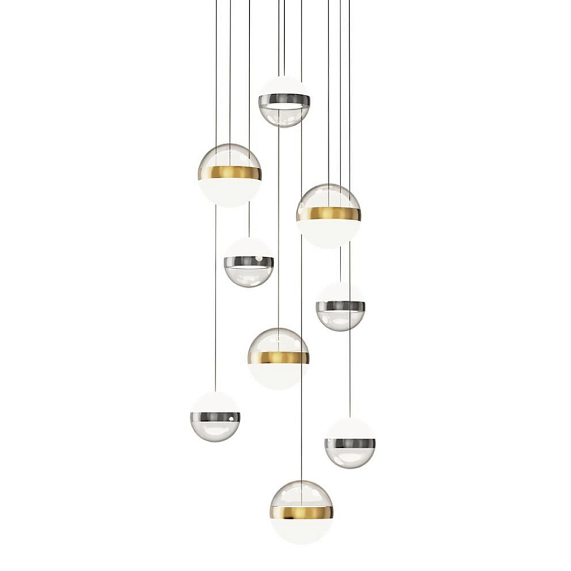 Люстра каскадная с 9-ю подвесами бронза и никель Peggy Futura lamp Прозрачный Молочный Никель Бронза в Омске | Loft Concept 