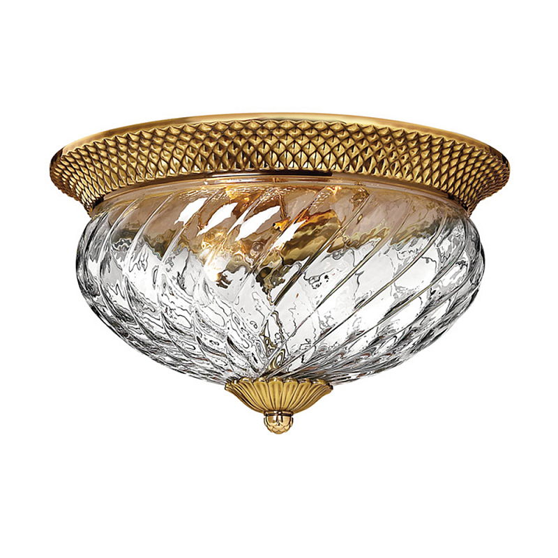 Потолочный светильник цвета латунь с прозрачным рифленым плафоном в форме чаши Hinkley Латунь Прозрачное Стекло в Омске | Loft Concept 