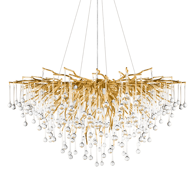 Люстра подвесная с прозрачными стеклянными подвесками в форме капель Диаметр 100 см Droplet Chandelier Прозрачное Стекло Золотой Серебряный в Омске | Loft Concept 