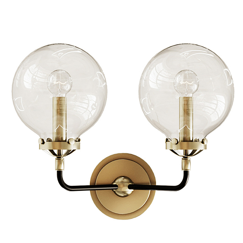Бра Бистро Globe Clear Glass Double Sconce Brass  в Омске | Loft Concept 