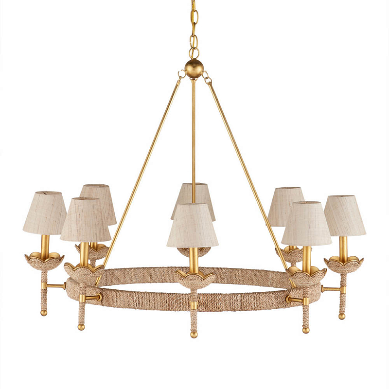 Люстра из кованого железа с отделкой плетеной веревкой и сусальным золотом Parisian Style Золотой Бежевый в Омске | Loft Concept 