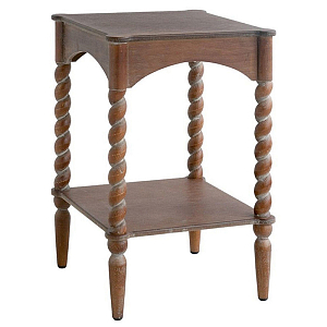 Приставной столик деревянный с резными ножками и нижней полкой Vintage Side Table Brown Wood