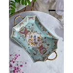 Блюдо прямоугольное из голубого фарфора с ручками и рисунком птиц и цветов Blue Garden варинант исполнения - 3 | Loft Concept в Омске