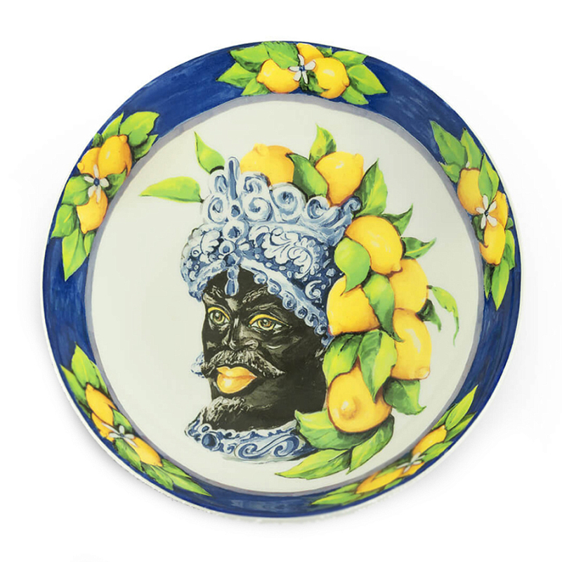 Тарелка Abhika SOUP PLATE MORO HEAD D 22,5 Blue Темно-синий Желтый в Омске | Loft Concept 