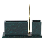 Настольный письменный набор с гербом России и часами из природного камня змеевик Successful Leader варинант исполнения - 3 | Loft Concept в Омске