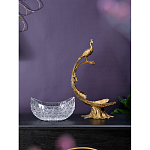 Чаша из прозрачного стекла на бронзовой подставке в виде павлина с рельефным хвостом Eden Garden варинант исполнения - 7 | Loft Concept в Омске