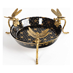 Блюдо черного цвета из фрафора на бронзовых ножках в виде стрекоз Eden Garden варинант исполнения - 1 | Loft Concept в Омске