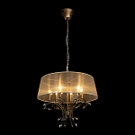 Люстра подвесная круглая с тканевым полупрозрачным абажуром и подвесками 6 ламп Gilded Elegance варинант исполнения - 3 | Loft Concept в Омске