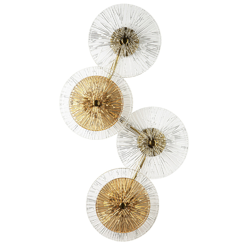 Бра с 4-мя плафонами в форме диска из рельефного коричневого стекла Decorative Four Glass Discs Wall Lamp Латунь Прозрачное Стекло Бра с 4-мя плафонами в форме диска из рельефного коричневого стекла Decorative Four Glass Discs Wall Lamp Латунь Прозрачное Стекло в Омске | Loft Concept