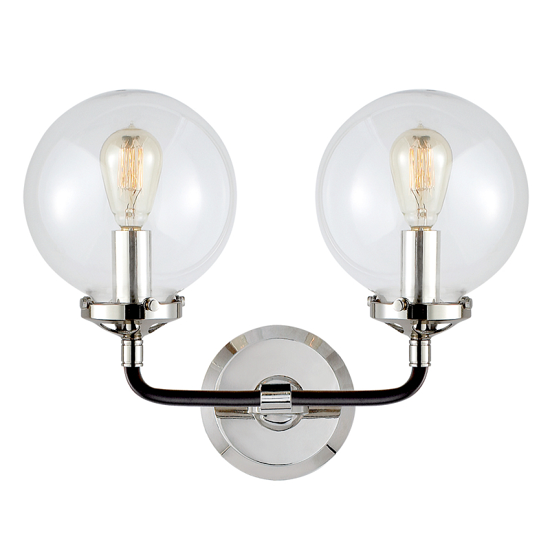 Бра Бистро Globe Clear Glass Double Sconce Nickel  в Омске | Loft Concept 
