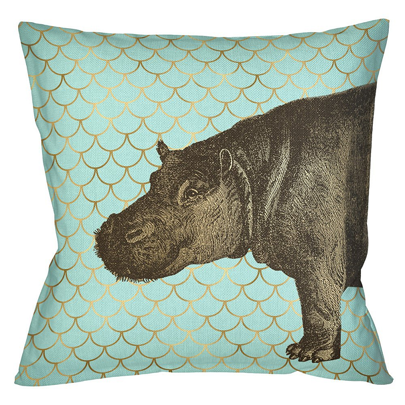 Подушка Safari light blue hippopotamus Бирюзовый Глянцевое золото Подушка Safari light blue hippopotamus Бирюзовый Глянцевое золото в Омске | Loft Concept