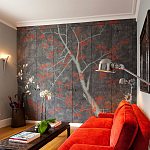 Обои ручная роспись Summer Night Blossom Original colourway on Edo Night painted silk варинант исполнения - 2 | Loft Concept в Омске