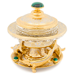 Икорница c декором "Три стерлядки" с гравировкой и натуральным камнем Малахит Decorative Cavair Dishes варинант исполнения - 1 | Loft Concept в Омске