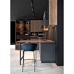 Комбинированный кухонный гарнитур сине-серого цвета с фасадом под дерево Benjamin Kitchen Set варинант исполнения - 5 | Loft Concept в Омске