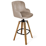 Барный стул со спинкой и подлокотниками на 4-х коричневых ножках Бежевый Велюр Ava Charm варинант исполнения - 1 | Loft Concept в Омске