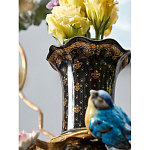 Ваза черная фарфоровая с  узором и бронзовым декором в виде веток с фарфоровой птичкой и цветами Eden Garden варинант исполнения - 4 | Loft Concept в Омске