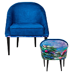 Кресло из натурального бука синее с цветочным принтом Impressionism in Art варинант исполнения - 2 | Loft Concept в Омске