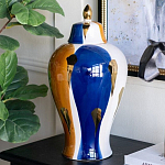 Ваза с крышкой и мазками синего и золого цвета на белом фоне Chinoiserie Ceramics варинант исполнения - 3 | Loft Concept в Омске