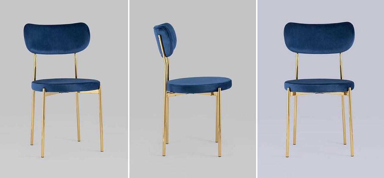 Стул Alfie Chair Золотые ножки Синий Велюр Стул Alfie Chair Золотые ножки Синий Велюр - Loft-Concept в Омске