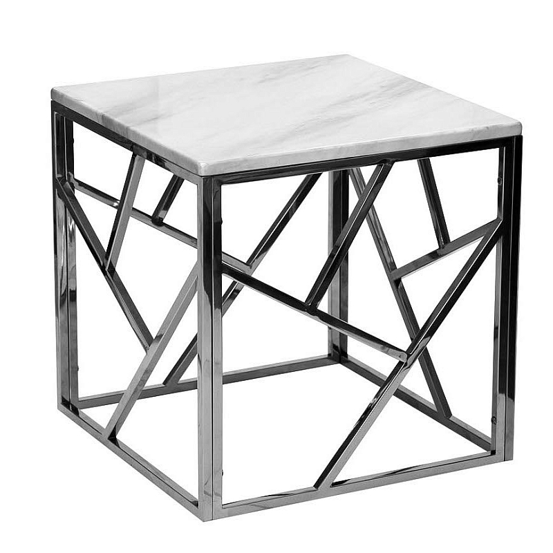 Приставной стол Serene Furnishing Chrome Marble Top Side Table Хром Белый в Омске | Loft Concept 