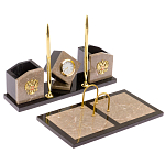 Настольный письменный набор из бежевого мрамора с часами Marble Accessory варинант исполнения - 2 | Loft Concept в Омске