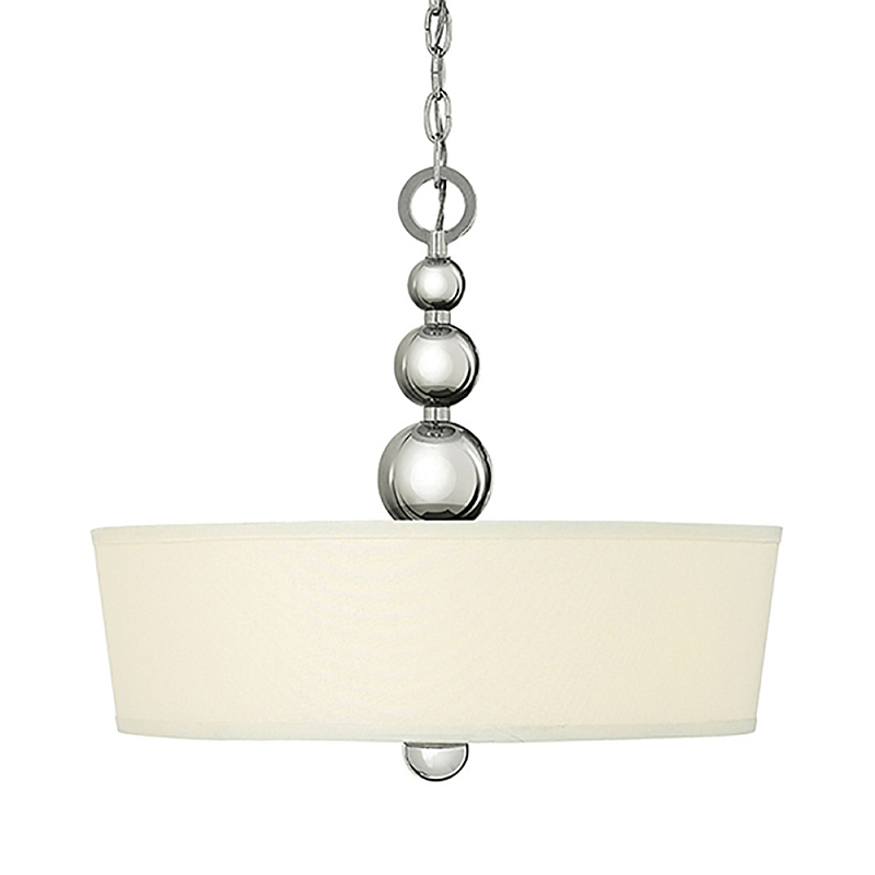 Люстра подвесная с белым тканевым цилиндрическим абажуром и декоративными шарами Hinkley Латунь Никель Бежевый в Омске | Loft Concept 